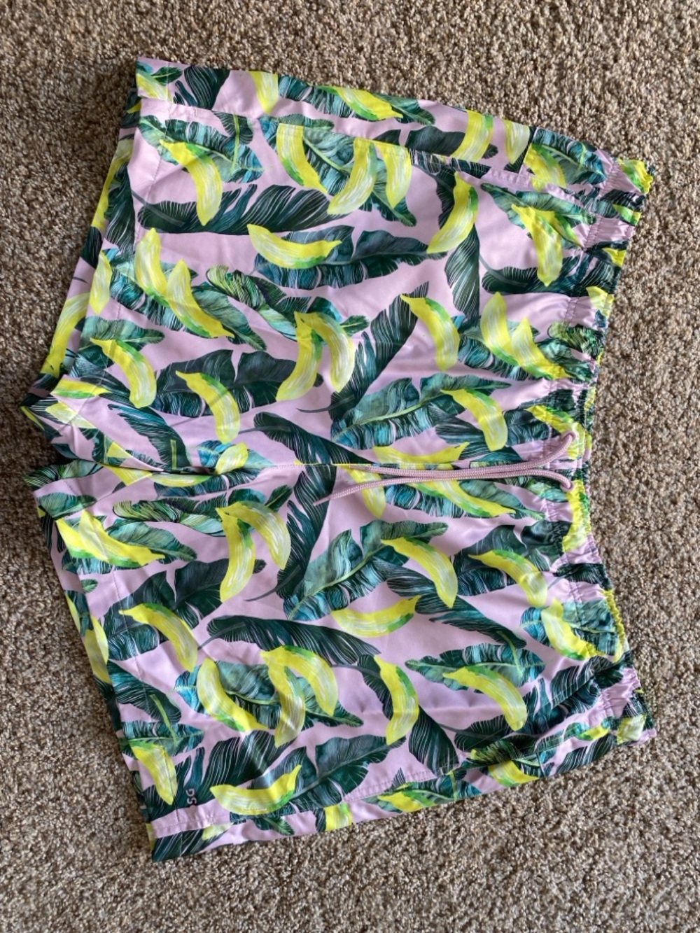 DSG Pink Tropical Leaf Print Swim Shorts with Yellow Accents XXL